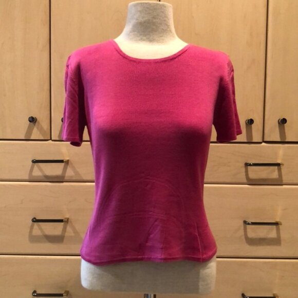 Pink (Fuschia) Silk Knit Crew Neck Sweater - Picture 9 of 10